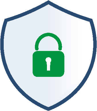 shield with a green lock on it